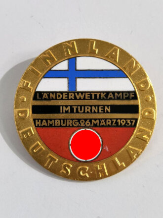 Teilnehmerabzeichen " Finnland - Deutschland, Länderwettkampf im Turnen Hamburg 26. März 1937 " Durchmesser 41mm