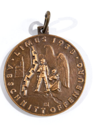 "LIMES"-WESTWALL-MEDAILLE 1938 ABSCHNITT OFFENBURG. Hauptunternehmer Grün u. Bilfinger A.G, im Etui,  diese sind recht selten zu finden, Bronze 36mm