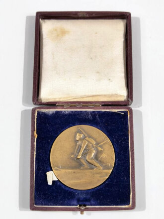 Schweiz, Gebirgsjäger Brigade 10 , nicht Tragbare Medaille " Skiwettkämpfe Geb.J.Br.10- Einzellauf, Rigi- 1934 Rang " im Etui, dieses leicht verzogen und beschädigt, Durchmesser 50mm