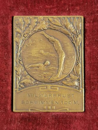 Nicht Tragbare Plakette im Etui " Militärbrust- Schwimmen 100m , Internat. Jubiläumsschwimmfest Mainz, I.MSV.v.1901, 20 August 1911, VII Preis " Größe 51mm x 38mm