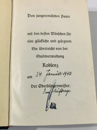 Adolf Hitler " Mein Kampf" Hochzeitsausgabe der Stadt Koblenz von 1942 in gutem Zustand