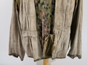 Waffen SS Feldbluse Erbsentarn. Getragenes Kammerstück aus Drillichmaterial