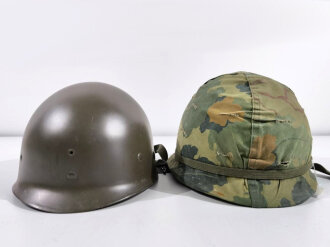 U.S. post war steel helmet , 1868 dated Mitchell cover, rear seam shell, reused WWII liner