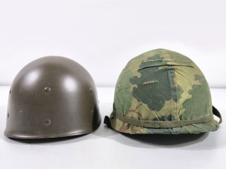 U.S. post war steel helmet , 1868 dated Mitchell cover, rear seam shell, reused WWII liner