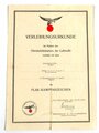 Verleihungsurkunde zum Flak Kampfabzeichen der Luftwaffe, ausgestellt auf einen Obergefreiten im Flakregiment 2 1943. DIN A4, gefaltet und gelocht