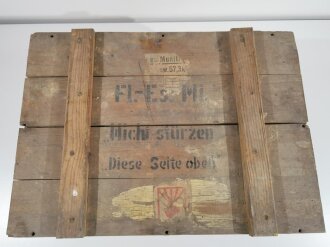 Transportbehälter für 15 Flaschen Eismine der Wehrmacht. Ungereinigtes Stück , Packzettel von 1944. Bretter zum Teil lose