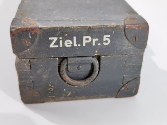 Luftwaffe, Transportkasten " Ziellinienprüfer 5 für Kaliber 30mm ( Maschinenkanone ) FL 62080. Originallack