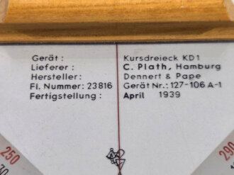 Luftwaffe, Kursdreieck KD1, FL Nummer 23816, Hersteller Dennert & Pape 1939. Guter Zustand