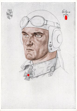 Ansichtskarte Luftwaffe " W. WIllrich - Ritterkreuzträger Oberstleutnant Lützow Kommodore eines Jagdgeschwaders"