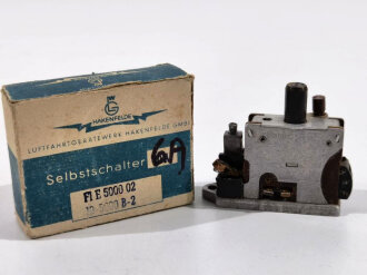 Luftwaffe Selbstschalter zur Sicherung der elektrischen Bordanlage gegen Überlastung und Kurzschluß. FL E 5000 02, ungebrauchtes Stück in der originalen Verpackung