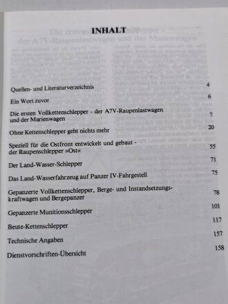 "Kettenschlepper der Wehrmacht 1935-1945 Raupenschlepper RSO Abschleppwannen und Bergepanzer Land-Wasser-Schlepper und Panzerfähre Beute-Kettenschlepper", 159 Seiten, über A5, gebraucht