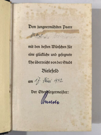 "Mein Kampf Hochzeitsausgabe der Stadt Bielefeld", 1941, 781 Seiten, guter Zustand, etwas fleckig