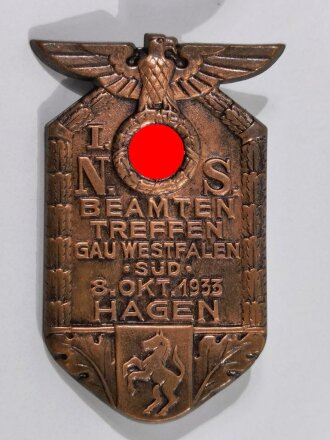 Blechabzeichen " N.S. Beamten Treffen Gau Westfalen- Süd, 8. Oktober 1933 Hagen "