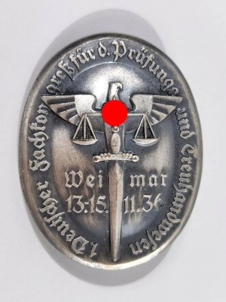 Blechabzeichen " 1. Deutscher Fachkongreß für die Prüfungs und Treuhandwesen, Weimar 13.- 15. 1936 "
