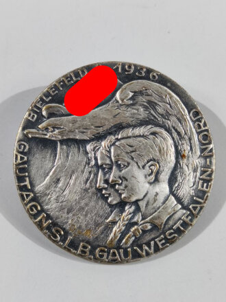 Metallabzeichen " Gautag N.S.L.B. Gau Westfalen- nord, Bielefeld 1936 " Durchmesser 38mm