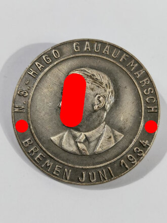 Metallabzeichen " N.S. Hago Gauaufmarsch, Bremen Juni 1934 " Durchmesser 39 mm