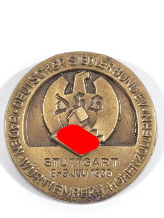 Blechabzeichen " Deutscher Siedlerbund E.V. Baden- Württemberg- Hohenzollern, Stuttgart 8.-9. Juli 1939 " Durchmesser 41 mm