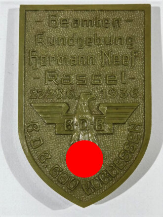 Abzeichen aus Kunststoff " Beamtenkundgebung Hermann Neef, Kassel 27/28. 1936 "