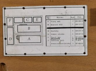Tschechische Republik Nachkrieg, Transportkasten mit diversen Zubehörteilen  für Nachbau Kleinfunksprecher d "Dorette" der Tschechischen Armee