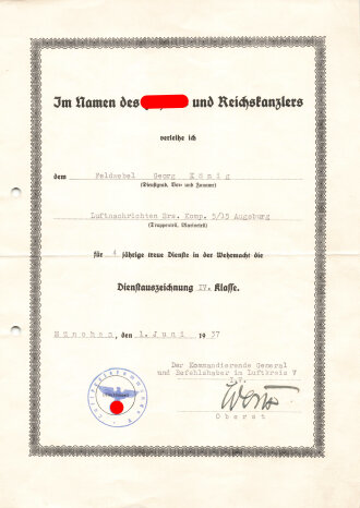 Urkundengruppe eines Feldwebels der Luftnachrichten Ers. Komp. 5/15 Augsburg, dazu Auskunft des Soldaten der WASt.