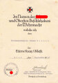 Urkundengruppe Eisernes Kreuz 1. und 2. Klasse 1939 eines Matrosengefreiten und späteren Bootsmannsmaaten