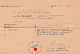 Nachweis zum erwerb des " Infanterie- Sturmabzeichen " eines Gefreiten des Stab. I.G.R.380