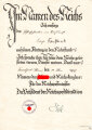 Urkunde über Ruhestand eines Beamten im Postwesen, ausgestellt " Frankfurt 14. Mai 1937 " Unterschrieben vom Präsident der Reichspostdirektion, mittig gefaltet