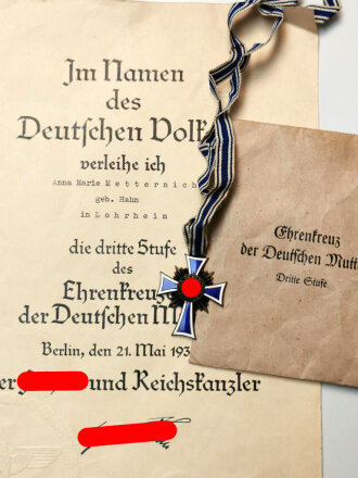 Ehrenkreuz der Deutschen Mutter dritte Stufe mit...