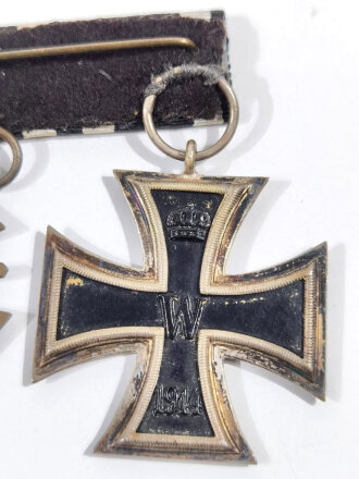 2er Spange ( Ordensspange ) Eisernes Kreuz 2. Klasse 1914 und Ehrenkreuz für Frontkämpfer, Bandspange umgestalltet zur Ordensspange, Eisernes Kreuz mit Hersteller dieser nicht sichtbar da im vernähten Bereich