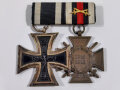 2er Spange ( Ordensspange ) Eisernes Kreuz 2. Klasse 1914 und Ehrenkreuz für Frontkämpfer, Bandspange umgestalltet zur Ordensspange, Eisernes Kreuz mit Hersteller dieser nicht sichtbar da im vernähten Bereich