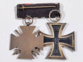 2er Spange ( Ordensspange ) Eisernes Kreuz 2. Klasse 1914 und Ehrenkreuz für Frontkämpfer, Bandspange umgestalltet zur Ordensspange, Eisernes Kreuz mit Hersteller dieser nicht sichtbar da im vernähten Bereich