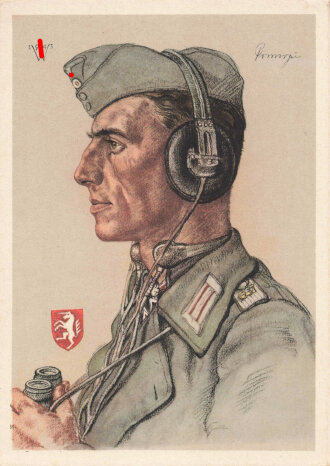 Ansichtskarte W.Willrich: "Ritterkreuzträger mit Eichenlaub Leutnant Hugo Primoziel"