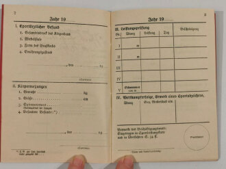 Sportleistungsbuch der Deutschen Reichspost datiert 1939, nur persönliche Daten eingetragen, keine weiteren Eintragungen keine Stempel