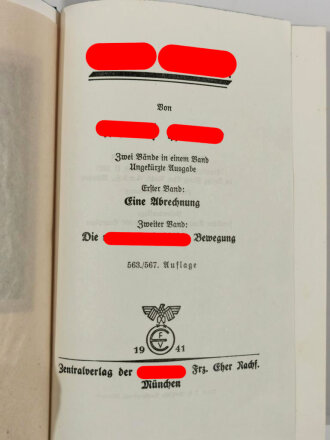 Adolf Hitler "Mein Kampf" . Hochzeitsausgabe "von der Hauptstadt der Bewegung München" 1942. Im Schuber