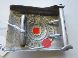 Koppelschloss Waffen SS, Aluminium, getragenes Stück, Hersteller: 822/37. Garantiertes Originalstück