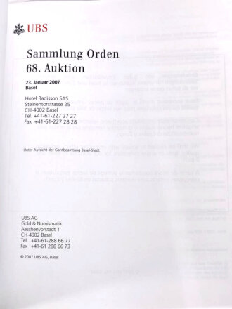 Auktionskatalog UBS Sammlung Orden 68. Auktion, 23....