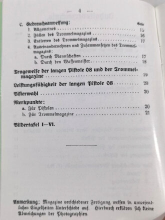 REPRODUKTION "Anleitung zur langen Pistole 08 mit ansteckbarem Trommelmagazin" Berlin 1917 , 21 Seiten mit Anlagen, NACHDRUCK