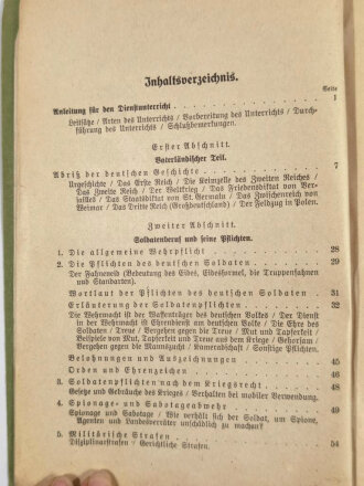 "Der Dienstunterricht im Heere, Ausgabe für den Schützen der M.G.K", Berlin, 1940, 384 Seiten, A5, das 1. Blatt mit Bildnis A.H. fehlt