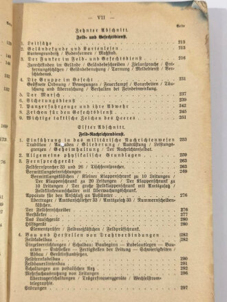 "Der Dienstunterricht im Heere, Ausgabe für den Nachrichtensoldaten", Berlin, Jahrgang 1940, 385 Seiten, A5, stark gebraucht, das 1. Blatt mit Bildnis A.H. fehlt