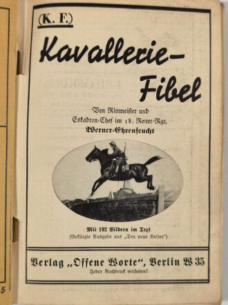 "Kavallerie-Fibel ", Berlin, Jahrgang 1940, 132 Seiten, unter A5