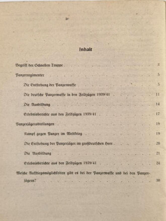 "Schnelle Truppen "Teil I Panzer und Panzerjäger Waffenhefte des Heeres, 31 Seiten, A5
