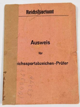 Ausweis für Reichssportabzeichen Prüfer. Stark getragen und geklebt, datiert 1942