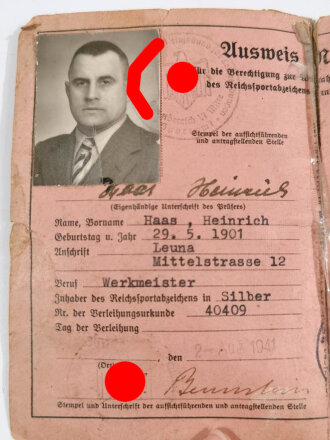 Ausweis für Reichssportabzeichen Prüfer. Stark...