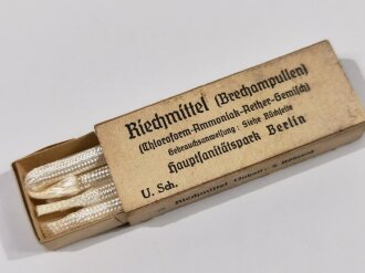 Pack " Riechmittel "( Brechampullen ) Wehrmacht für Sanitätszwecke. NUR FÜR DEKORATIONSZWECKE
