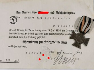 Ehrenkreuz für Kriegsteilnehmer an Einzelspange mit...