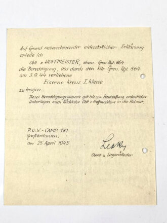 Luftwaffe, Urkunden und Dokumenten Nachlass eines Oberleutnant, eine seltenheit die Urkunde " Fliegererinnerungsabzeichen "