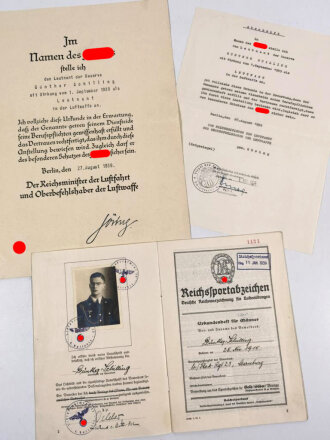 Luftwaffe, Urkundengruppe eines Leutnant der Reserve,...