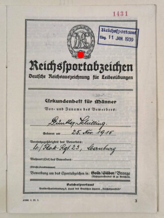 Luftwaffe, Urkundengruppe eines Leutnant der Reserve, große Anstellungsurkunde als Leutnant der Luftwaffe, gedruckte Unterschrift von Hermann Göring, dazu das Urkundenheft zum Reichssportabzeichen in Bronze