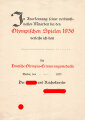 Verleihungsurkunde zur Deutschen Olympia- Erinnerungsmedaille, Ausgestellt 1. April 1937 an einen Bürgermeister- Sekretär,  Gedruckte Unterschrift von Adolf Hitler