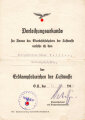 Urkundengruppe eines Fallschirmjägers mit Fallschirmschützenabzeichen in Stoffausführung und Erkennungsmarke, Angehöriger 1./Fallschirm M.G. Bataillon